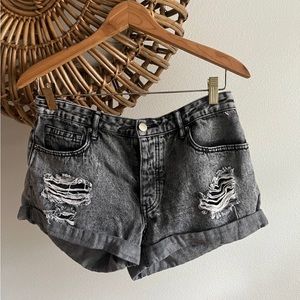 Black Distressed Cuffed Shorts
